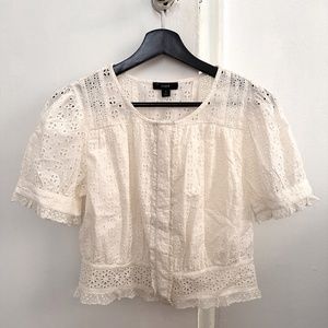 NWT J.crew Button-front Eyelet Cropped Top -Off white